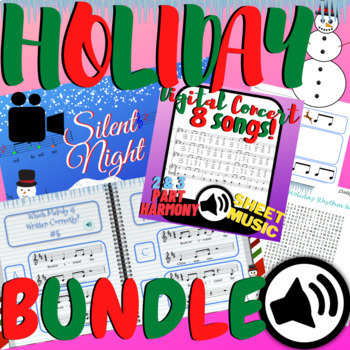 Preview of Holiday Christmas Music Lesson MEGA BUNDLE | Songs (2,3 Part), Video, Rhythm!