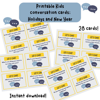 Preview of Holiday, Christmas, New Year kids conversation starter cards