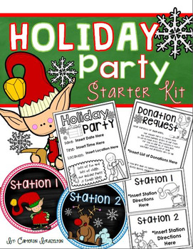Preview of Holiday Christmas Party Starter Pack Templates, Forms and Stations EDITABLE