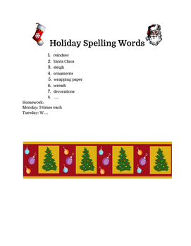 Preview of Holiday "Christmas" Spelling List