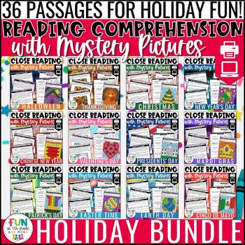 Holiday Close Reads w/ Mystery Picture Activity {GROWING BUNDLE} for Grades 3-6