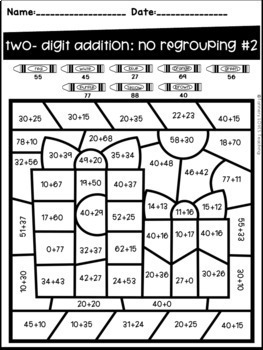 holiday color by code two digit addition and subtraction no regrouping