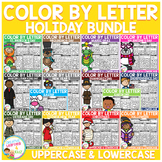 Holiday Color by Letter Recognition Alphabet Worksheets Bundle