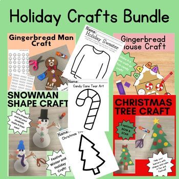 Preview of Holiday Craft Bundle- Christmas Tree, Snowman, Gingerbread, Candy Cane etc.