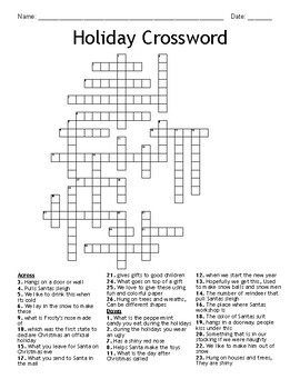 Holiday Crossword by The Educated Emu TPT