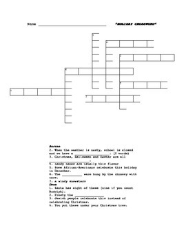 Holiday Crossword by MissKristy TPT