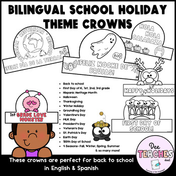 Preview of Holiday Crowns in Spanish & English Bilingual Headbands | Back To School Crowns