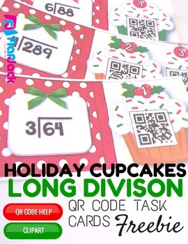 Preview of Holiday Cupcakes Long Division QR Code Task Cards