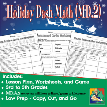 Preview of Holiday Dash - A Volume and Mass Game - Worksheets and Lesson Plan (3rd-5th)