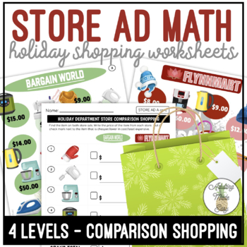 Preview of Holiday Department Store Ad Math Comparison Shopping Worksheets
