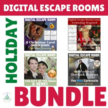 Preview of Holiday Digital Escape Room BUNDLE | A Christmas Carol | Sherlock Holmes | Santa