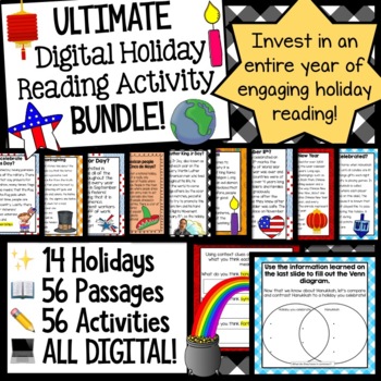 Preview of Holiday Digital Reading Activities / Passages BUNDLE