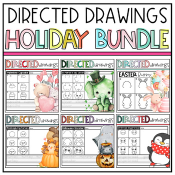 Preview of Holiday Directed Drawings Bundle for Kindergarten & First Grade- Writing Prompts