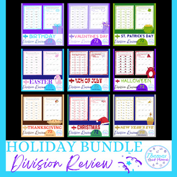 Preview of Holiday Division Review Worksheets Bundle