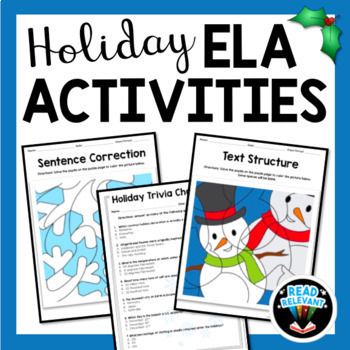 Preview of Christmas Activities ELA: 15 Fun Winter Holiday ELA Worksheets & Games