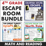 Holiday Escape Rooms Math ELA Bundle 4th Grade Halloween T