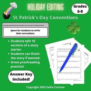 Preview of Holiday Editing: St. Patrick's Day Conventions (Grades 6-8)