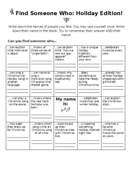 Preview of Holiday Edition - Bingo! or "Find Someone Who" icebreaker