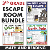 Holiday Escape Rooms Math ELA Bundle 3rd Grade Halloween T