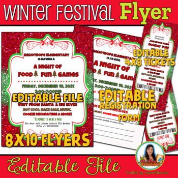 Preview of Holiday  Glitter Festival Event Flyer & Tickets - Editable PTA, PTO, Fundraiser