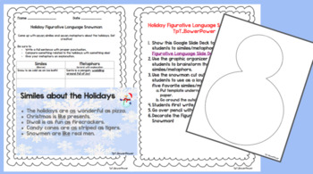 Preview of Holiday Figurative Language Snowman