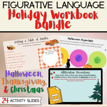 Preview of Holiday Figurative Language Workbook Bundle - Google Slides - Simile Metaphor +