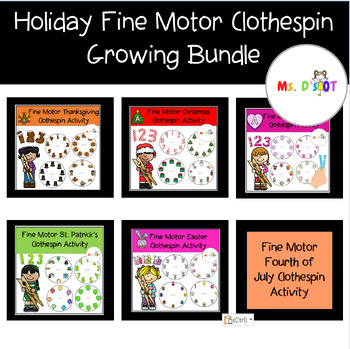 Preview of Holiday Fine Motor Clothespin Growing Bundle