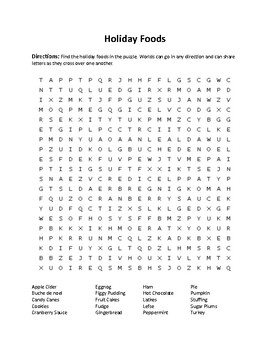 Preview of Holiday Food Word Search