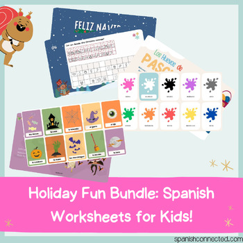 Preview of Holiday Fun Bundle: Spanish Worksheets for Kids!