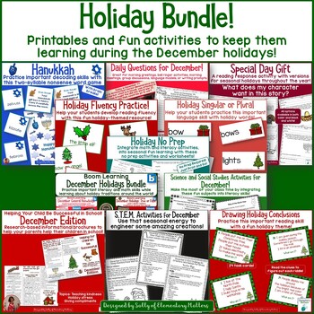 Preview of Holiday Fun Learning Second Grade Printables, Worksheets, and Activities Bundle!