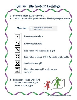Roll the Dice Holiday Gift Exchange Game Christmas Printable 