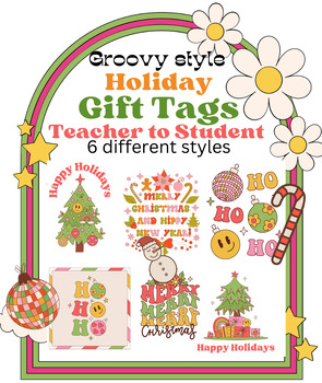 Preview of Holiday Gift Tag Bundle - 6 different styles - 70s Retro Groovy - Printable