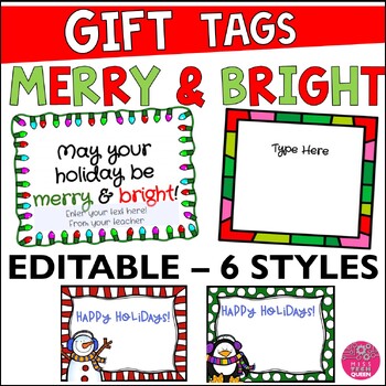 Preview of Holiday Gift Tags Christmas Student tags Editable Merry & Bright Happy Holidays