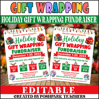 Christmas Gift Wrap Fundraiser Flyer, PTO PTA School Gift Wrapping Event