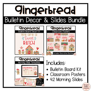Preview of Holiday Gingerbread Themed Bulletin Board Decor and Morning Slides Bundle
