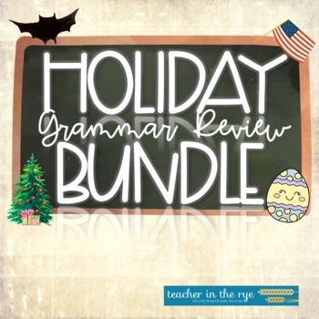 Preview of Holiday Grammar Task Card Bundle Middle School Mixed Review Growing Bundle