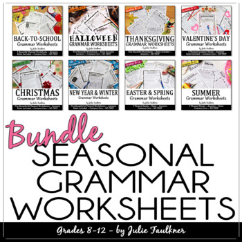 Holiday Grammar Worksheets BUNDLE, NO PREP, Middle and High School
