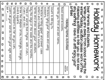 holiday homework instructions for teachers