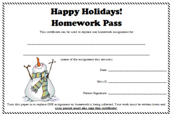 Preview of Holiday Homework Pass