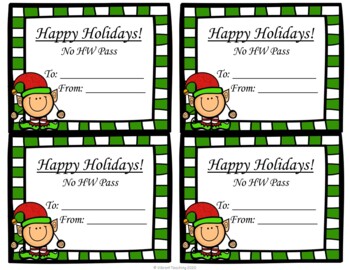 Holiday Homework Passes by Vibrant Teaching- Angela Sutton | TpT