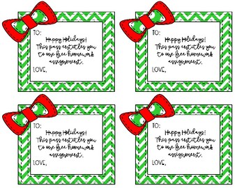 Holiday Homework Passes for Students by Sixth Grade Teachers | TpT