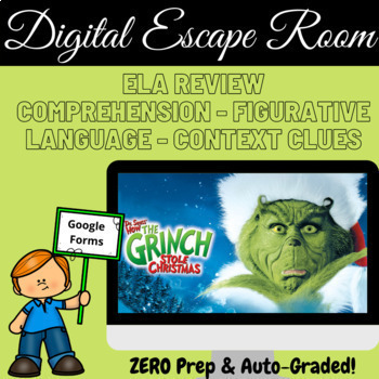 Preview of Holiday - How the Grinch Stole Christmas Digital Escape Room ELA Spiral Review