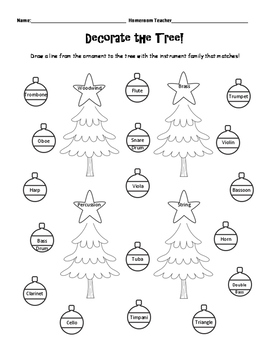 Holiday Instrument Family Worksheets by Kelly Whittle | TpT