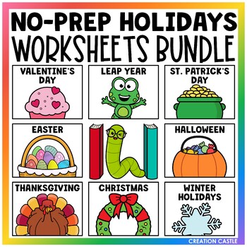 Preview of Holiday Kindergarten Math and Literacy Worksheets for the Year GROWING Bundle