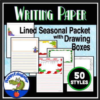 Preview of Holiday Lined Writing Paper with Drawing Boxes - Whole Year