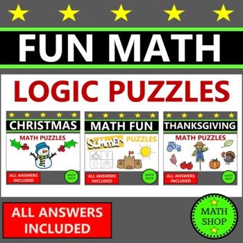 Preview of Holiday Math Activities Logic Puzzles Worksheets 6th Grade Math Seasonal Math