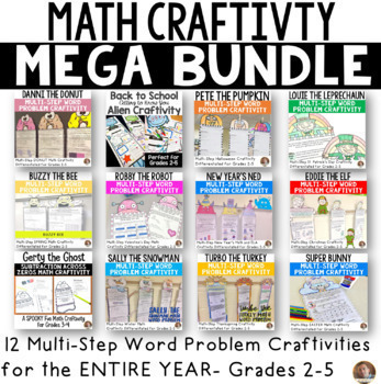 Preview of Math Craftivity BUNDLE | Math Crafts for Multi-Step Word Problems | Summer