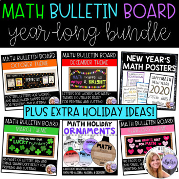 Preview of Holiday Middle & High School Math Bundle - Classroom Decor and Bulletin Boards