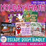 Holiday Math Escape Room Bundle 4th Grade Print & Digital 