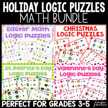 Preview of Holiday Math Logic Puzzles BUNDLE | Around the Room Centers for Upper Elementary